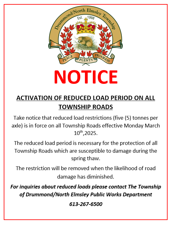 Reduced Load Period On All Township Roads