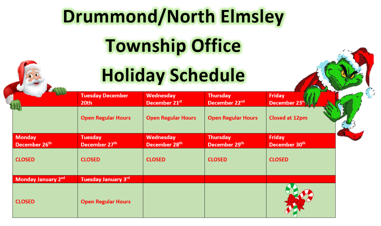 Drummond North Elmsley 2022 Holiday Closures